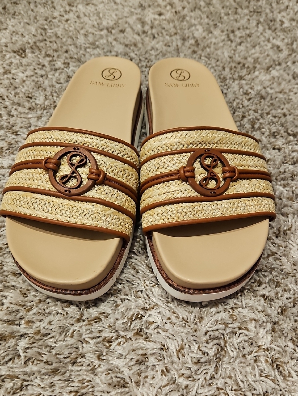 Sam & Libby Tan and Beige Woven Slide Mules
